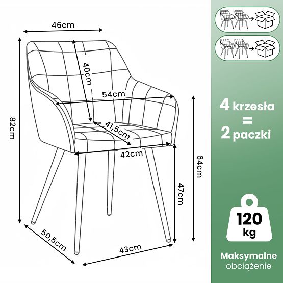 4x Upholstered Chair with Square Quilting Bottle Green LUXANO Gold Legs