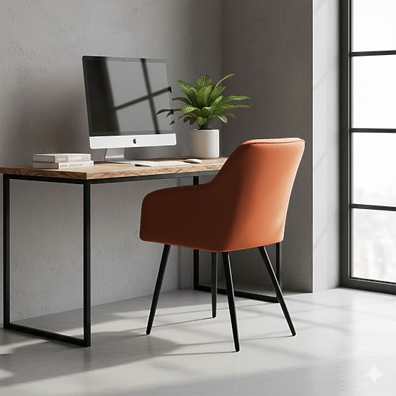 4x Upholstered Chair with Square Quilting Copper LUXANO Black Legs