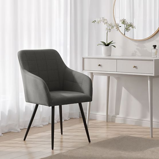 4x Upholstered Chair with Square Quilting Dark Graphite LUXANO Black Legs Lumos Fabric