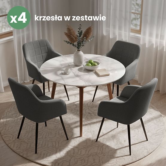 4x Upholstered Chair with Square Quilting Dark Graphite LUXANO Black Legs Lumos Fabric