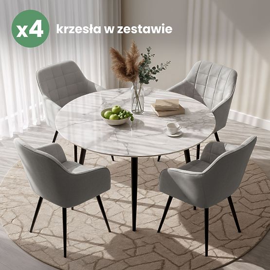 4x Upholstered Chair with Square Quilting Gray LUXANO Black Legs