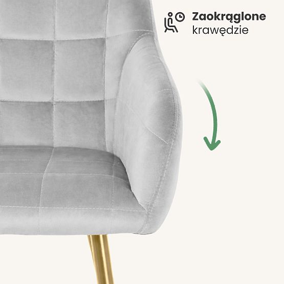 4x Upholstered Chair with Square Quilting Gray LUXANO Gold Legs