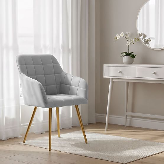 4x Upholstered Chair with Square Quilting Gray LUXANO Gold Legs