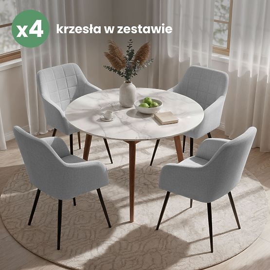 4x Upholstered Chair with Square Quilting Light Gray LUXANO Black Legs Fabric Lumos