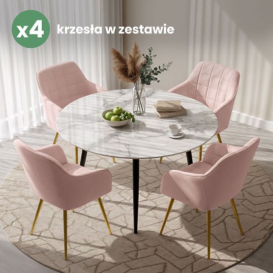 4x Upholstered Chair with Square Quilting Powder Pink LUXANO Gold Legs