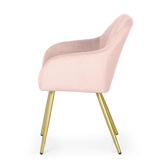 4x Upholstered Chair with Square Quilting Powder Pink LUXANO Gold Legs