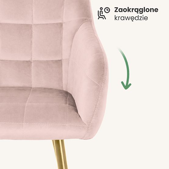 4x Upholstered Chair with Square Quilting Powder Pink LUXANO Gold Legs
