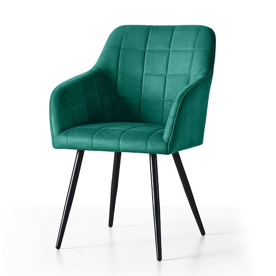 4x Upholstered Chair with Square Stitching Bottle Green LUXANO Black Legs