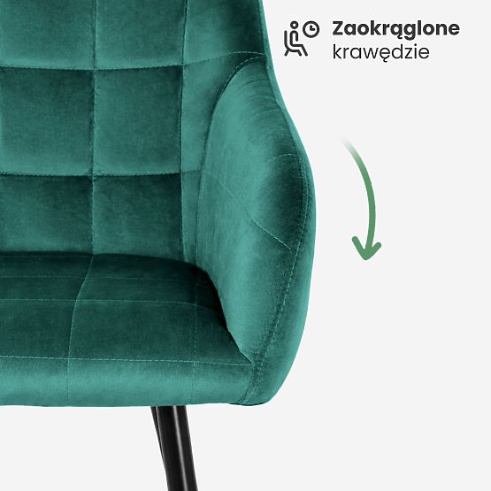 4x Upholstered Chair with Square Stitching Bottle Green LUXANO Black Legs