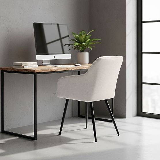 4x Upholstered Chair with Square Stitching Cream LUXANO Black Legs Lumos Fabric