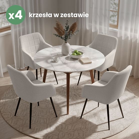 4x Upholstered Chair with Square Stitching Cream LUXANO Black Legs Lumos Fabric