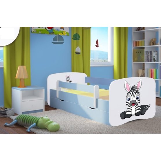 Ourbaby Children's Bed with Safety Rail - Zebra - Blue