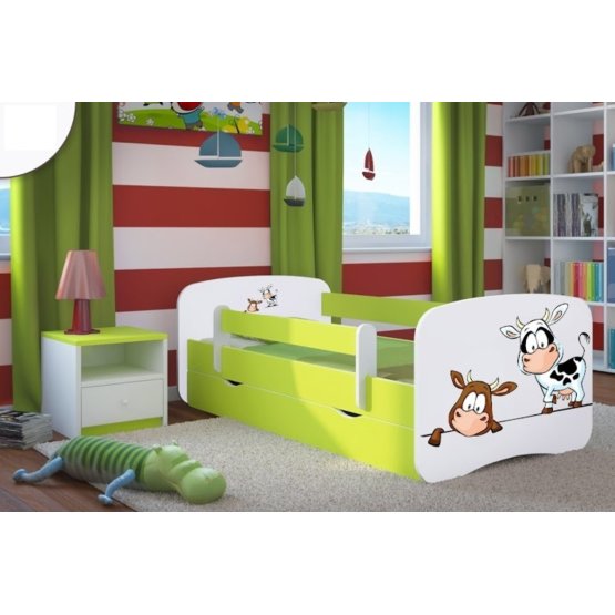 Ourbaby Children's Bed with Safety Rail - Cows - Green