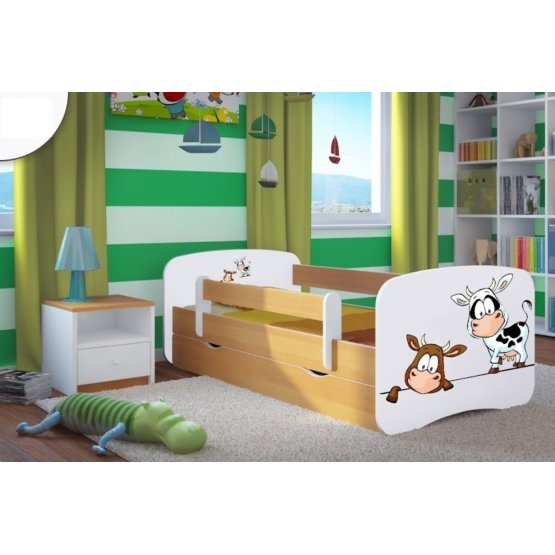 Ourbaby Children's Bed with Safety Rail - Cows - Beech