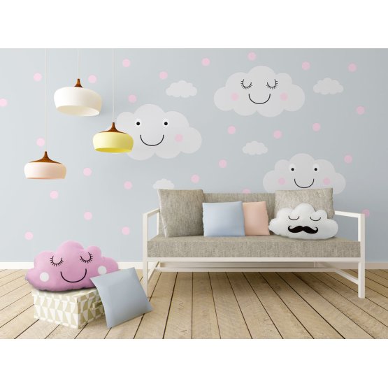 Wall decoration - happy clouds + pink dots