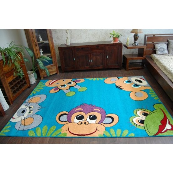 Monkey Children's Rug - Turquoise