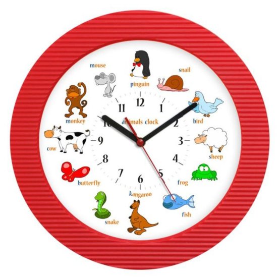 Animals in English Children's Clock - Red
