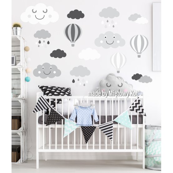 Wall Decoration - Grey-White Clouds and Balloons