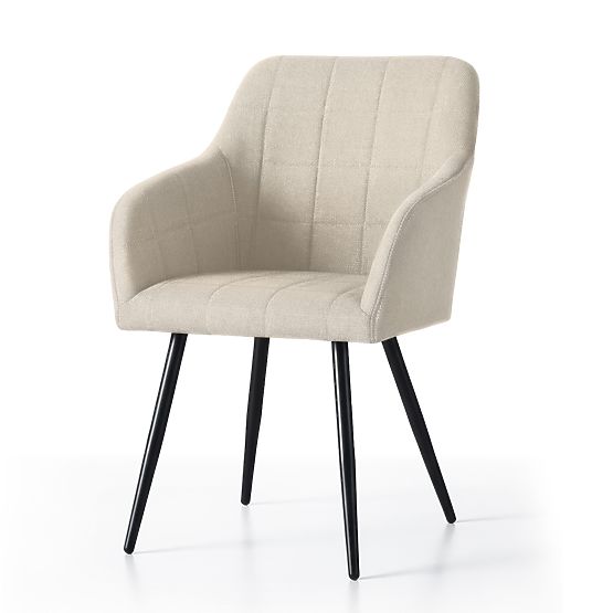 6x Upholstered Chair with Square Quilting Beige LUXANO Black Legs Lumos Fabric