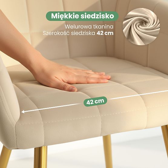 6x Upholstered Chair with Square Quilting Beige LUXANO Gold Legs