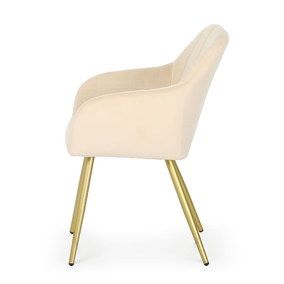 6x Upholstered Chair with Square Quilting Beige LUXANO Gold Legs
