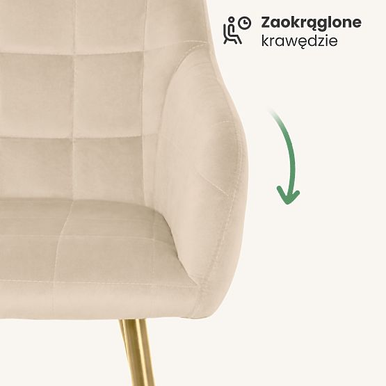 6x Upholstered Chair with Square Quilting Beige LUXANO Gold Legs