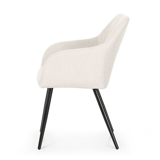 6x Upholstered Chair with Square Quilting Cream LUXANO Black Legs Lumos Fabric