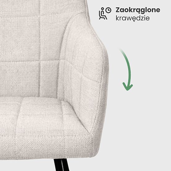 6x Upholstered Chair with Square Quilting Cream LUXANO Black Legs Lumos Fabric