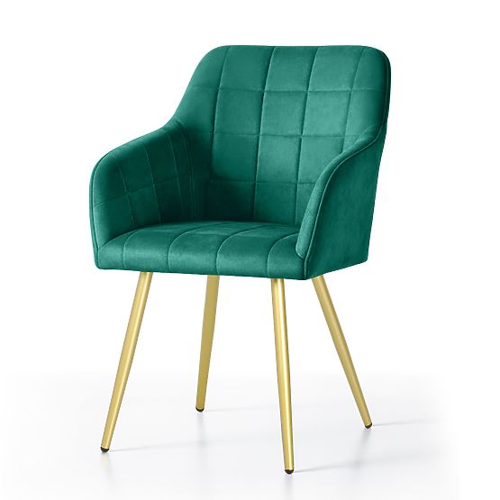 6x Upholstered Chair with Square Quilting Emerald Green LUXANO Gold Legs