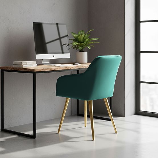 6x Upholstered Chair with Square Quilting Emerald Green LUXANO Gold Legs