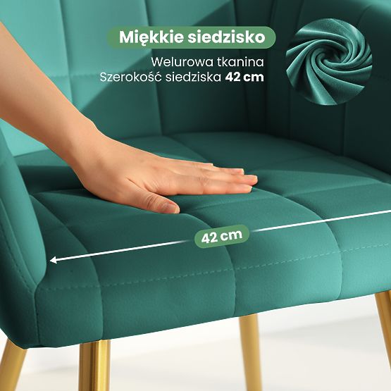 6x Upholstered Chair with Square Quilting Emerald Green LUXANO Gold Legs