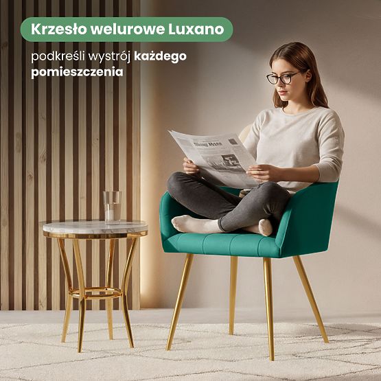 6x Upholstered Chair with Square Quilting Emerald Green LUXANO Gold Legs