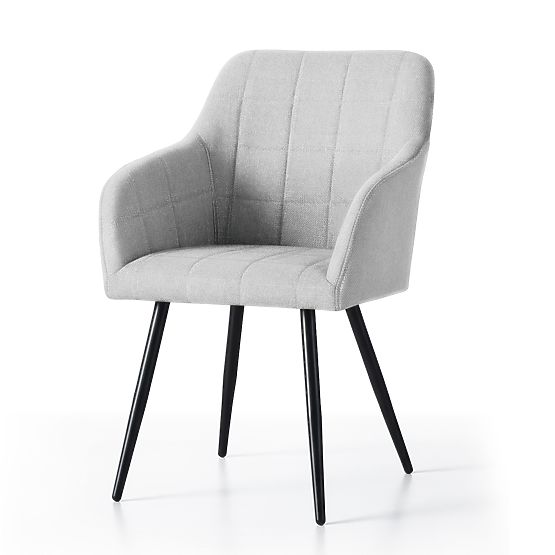 6x Upholstered Chair with Square Quilting Light Gray LUXANO Black Legs Lumos Fabric