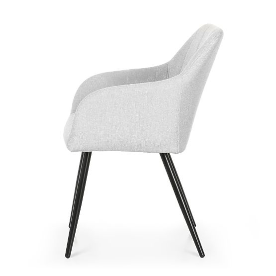 6x Upholstered Chair with Square Quilting Light Gray LUXANO Black Legs Lumos Fabric