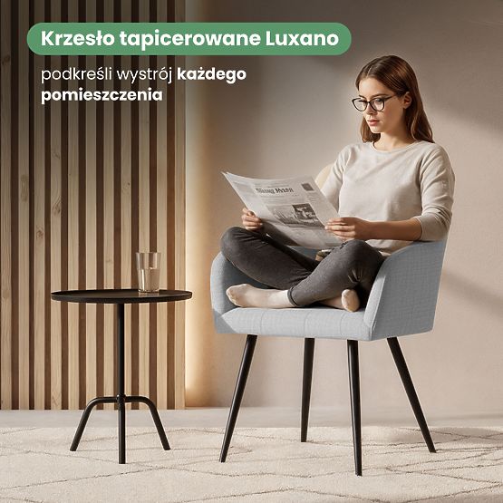 6x Upholstered Chair with Square Quilting Light Gray LUXANO Black Legs Lumos Fabric