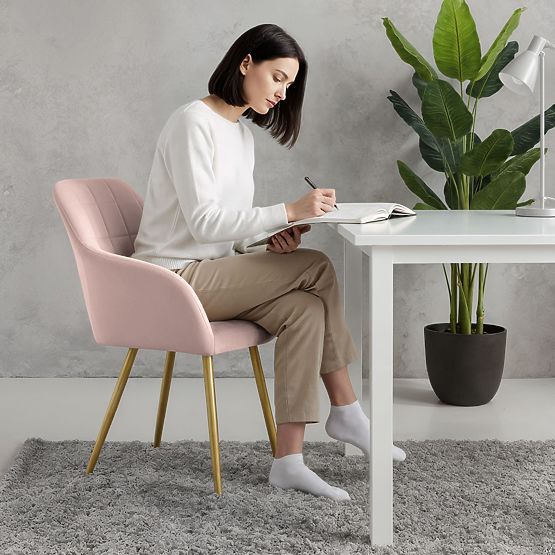 6x Upholstered Chair with Square Quilting Powder Pink LUXANO Gold Legs