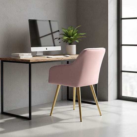 6x Upholstered Chair with Square Quilting Powder Pink LUXANO Gold Legs