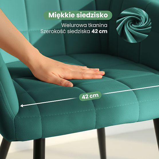 6x Upholstered Chair with Square Stitching Bottle Green LUXANO Black Legs