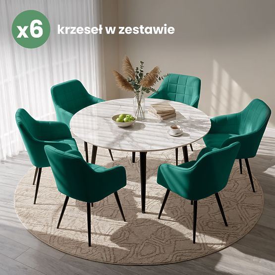 6x Upholstered Chair with Square Stitching Bottle Green LUXANO Black Legs