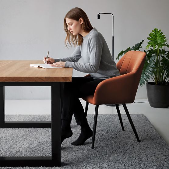 6x Upholstered Chair with Square Stitching Copper LUXANO Black Legs