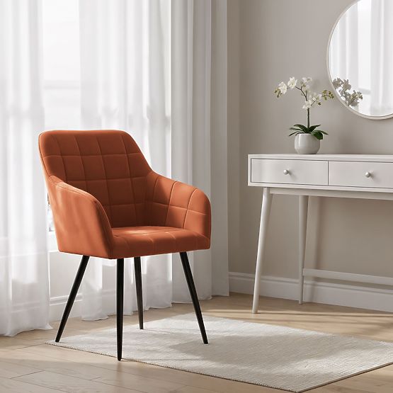 6x Upholstered Chair with Square Stitching Copper LUXANO Black Legs