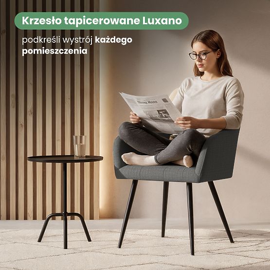 6x Upholstered Chair with Square Stitching Dark Graphite LUXANO Black Legs Lumos Fabric