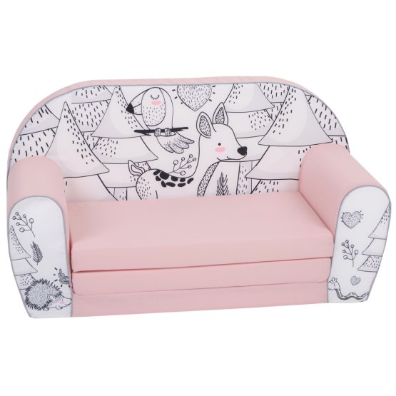 Children's sofa Forest animals - pink-black-white