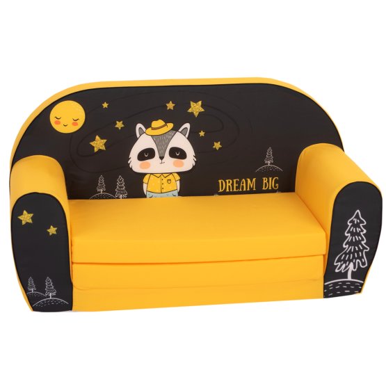 Children's sofa Raccoon - black-yellow