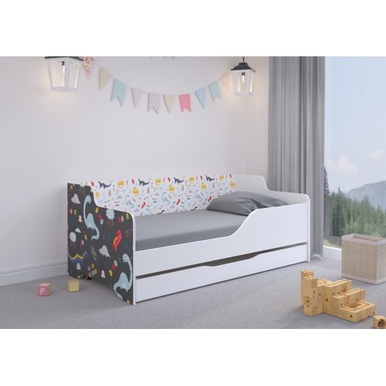 Children's bed with back LILU 160 x 80 cm - Dinosaurs
