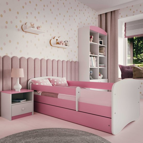 Children's bed with Ourbaby barrier - pink-white