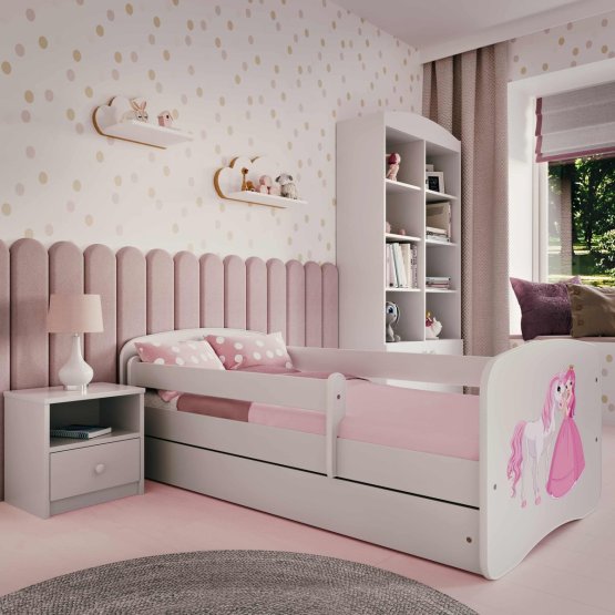 Children's bed with a barrier Ourbaby - Princess with a pony - white