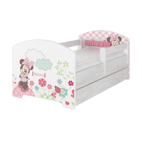 Children bed with barrier - Minnie Mouse - decor norwegian pine