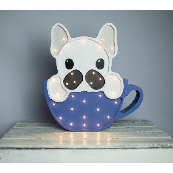 Children wood lamp LED lamp Bulldog in cup - blue