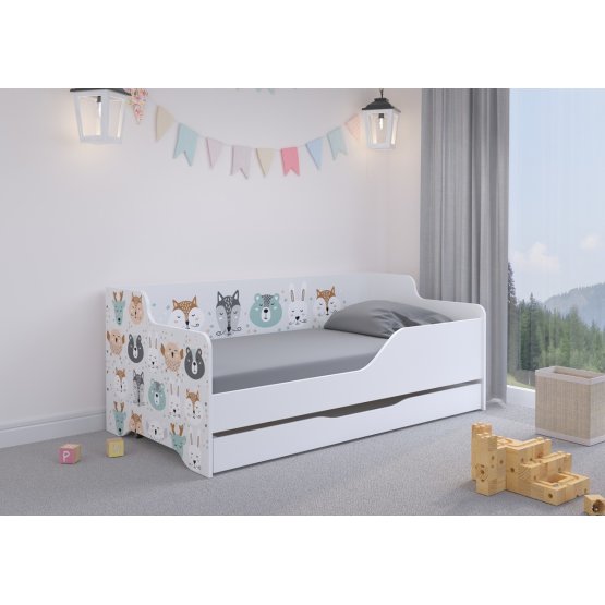 Children's bed with back LILU 160 x 80 cm - Animals